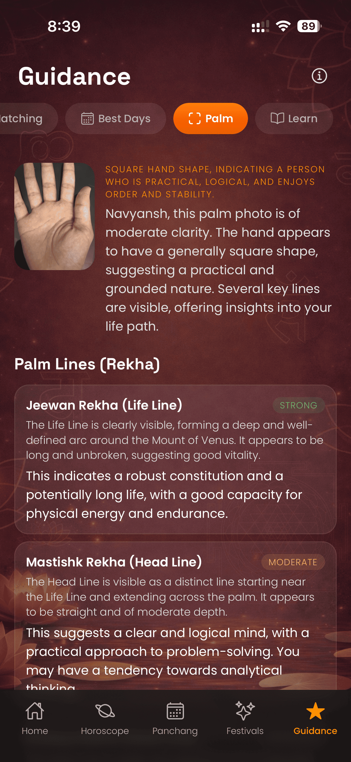 Palm reading interpretation results